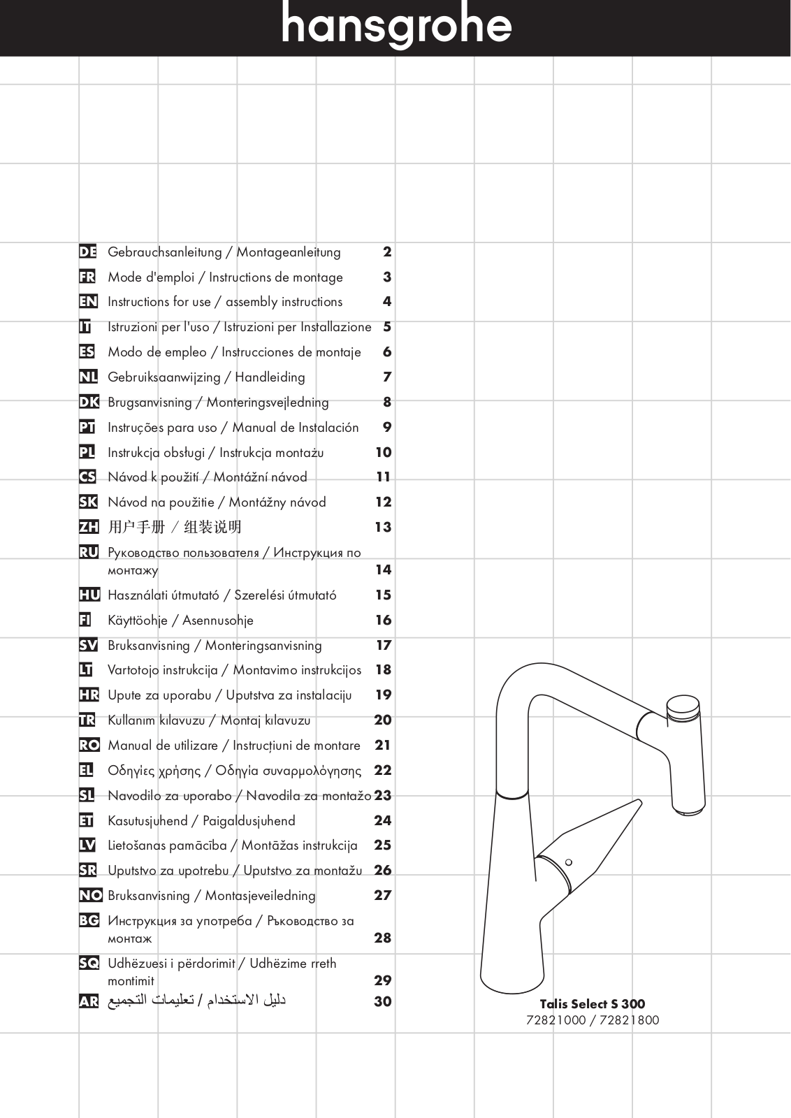 Hansgrohe 72821000 Instructions For Use/assembly Instructions