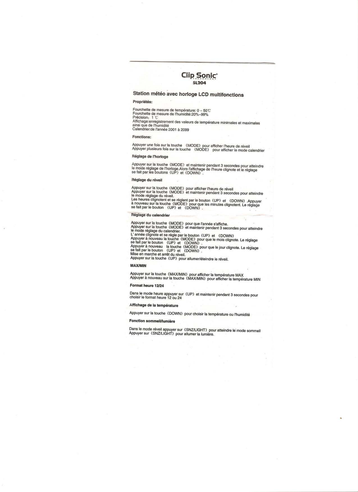 CLIP SONIC SL204 User Manual