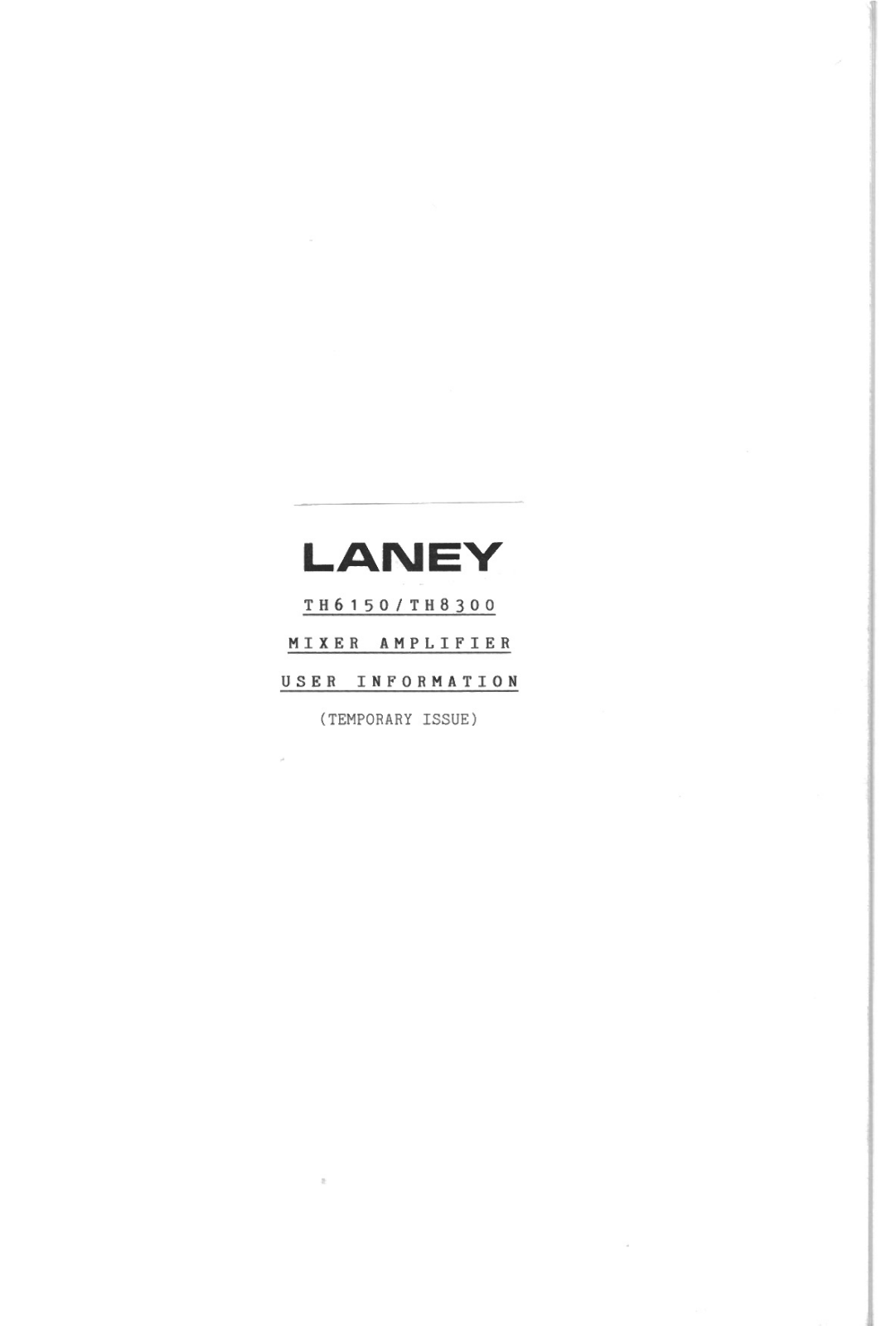 Laney Amplification TH6150, TH8300 user manual