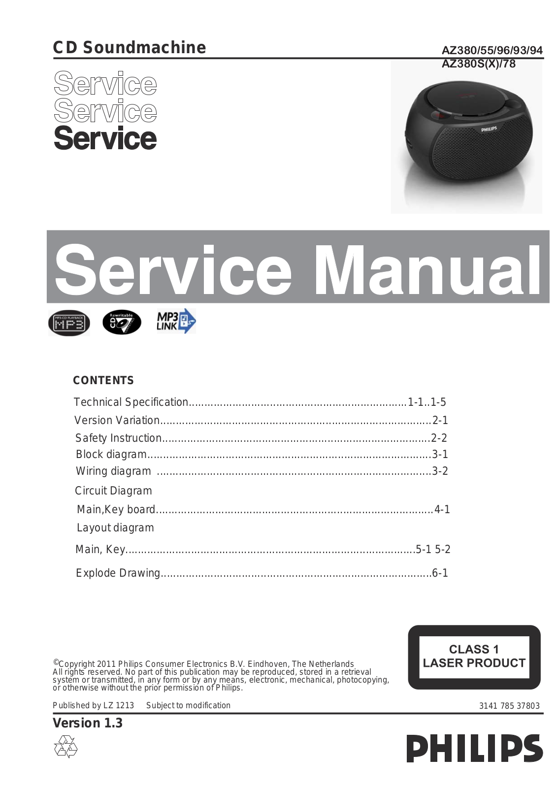 Philips AZ-380-S, AZ-380 Service Manual