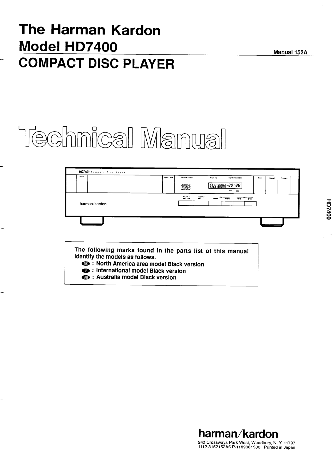 Harman Kardon HD-7400 Service manual