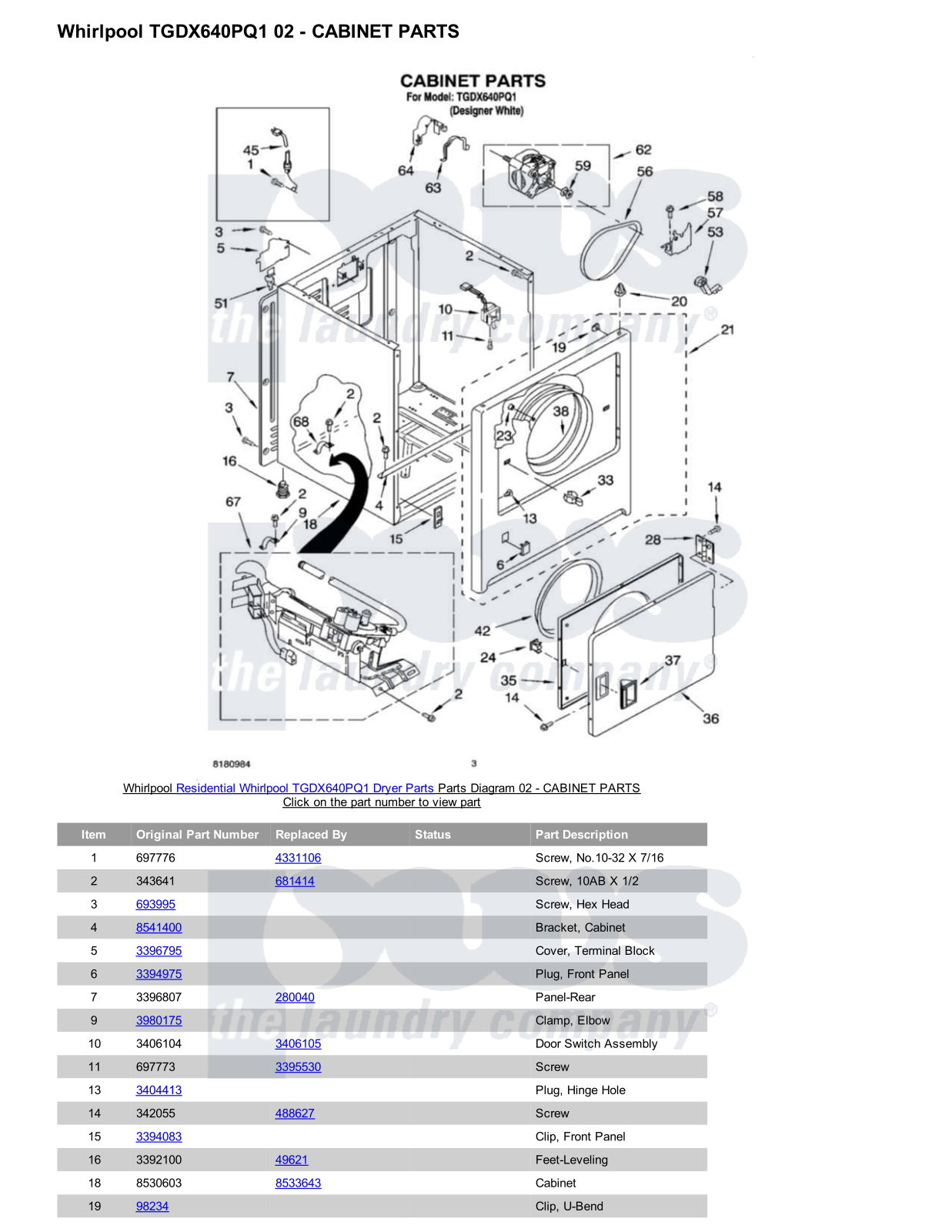 Whirlpool TGDX640PQ1 Parts Diagram