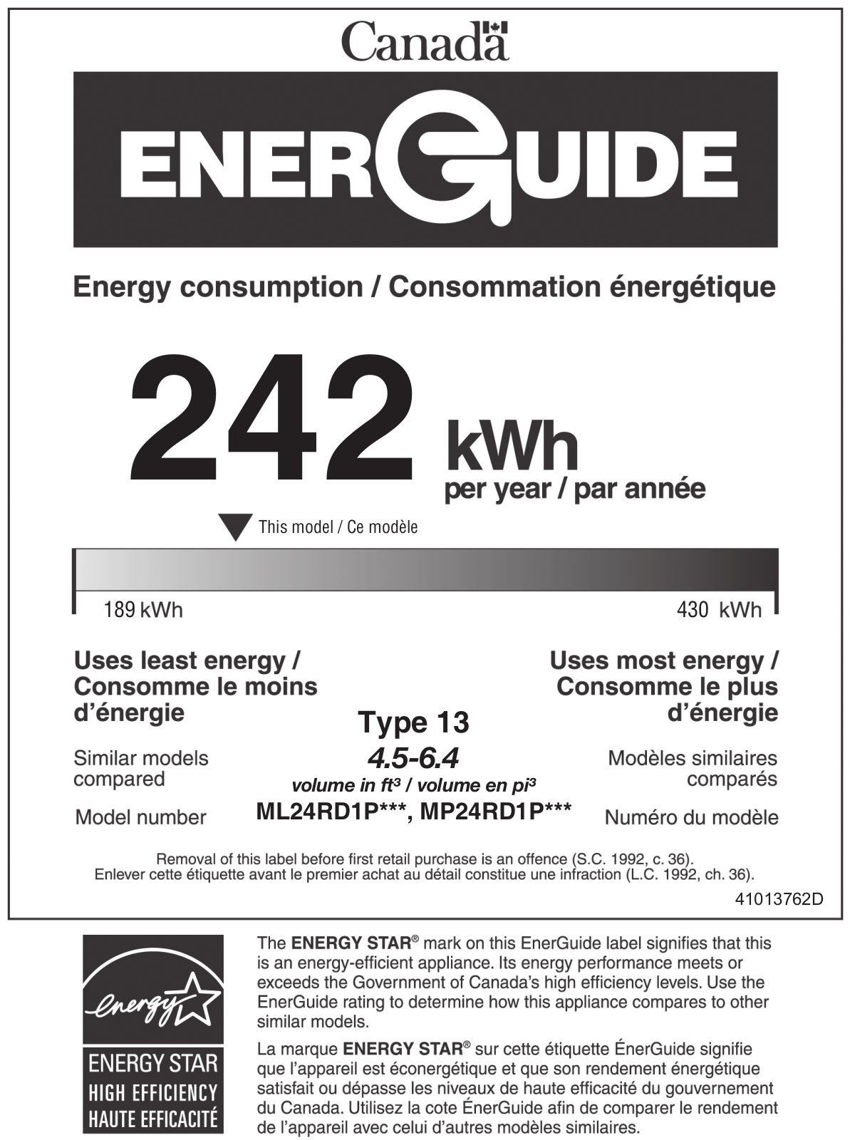 Marvel ML24RDS3NS Energy Guide