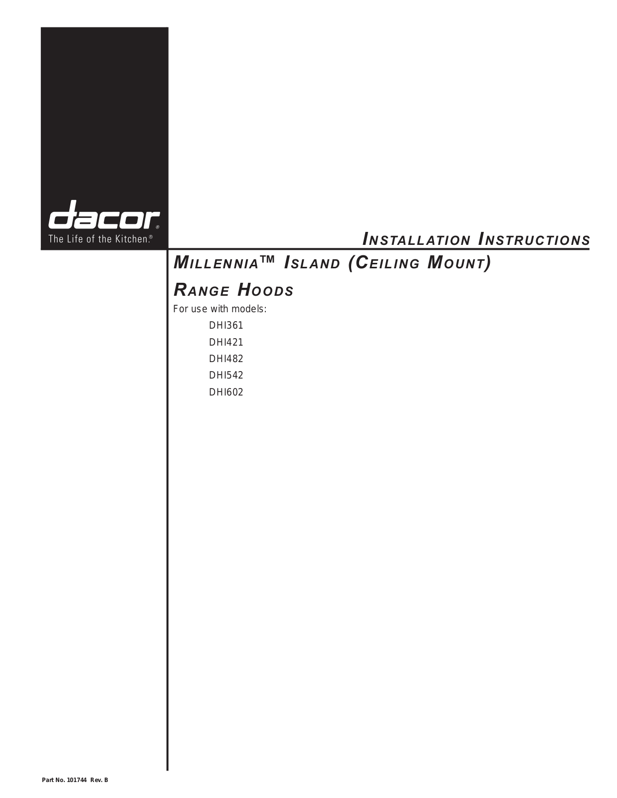 Dacor DHI361 User Manual