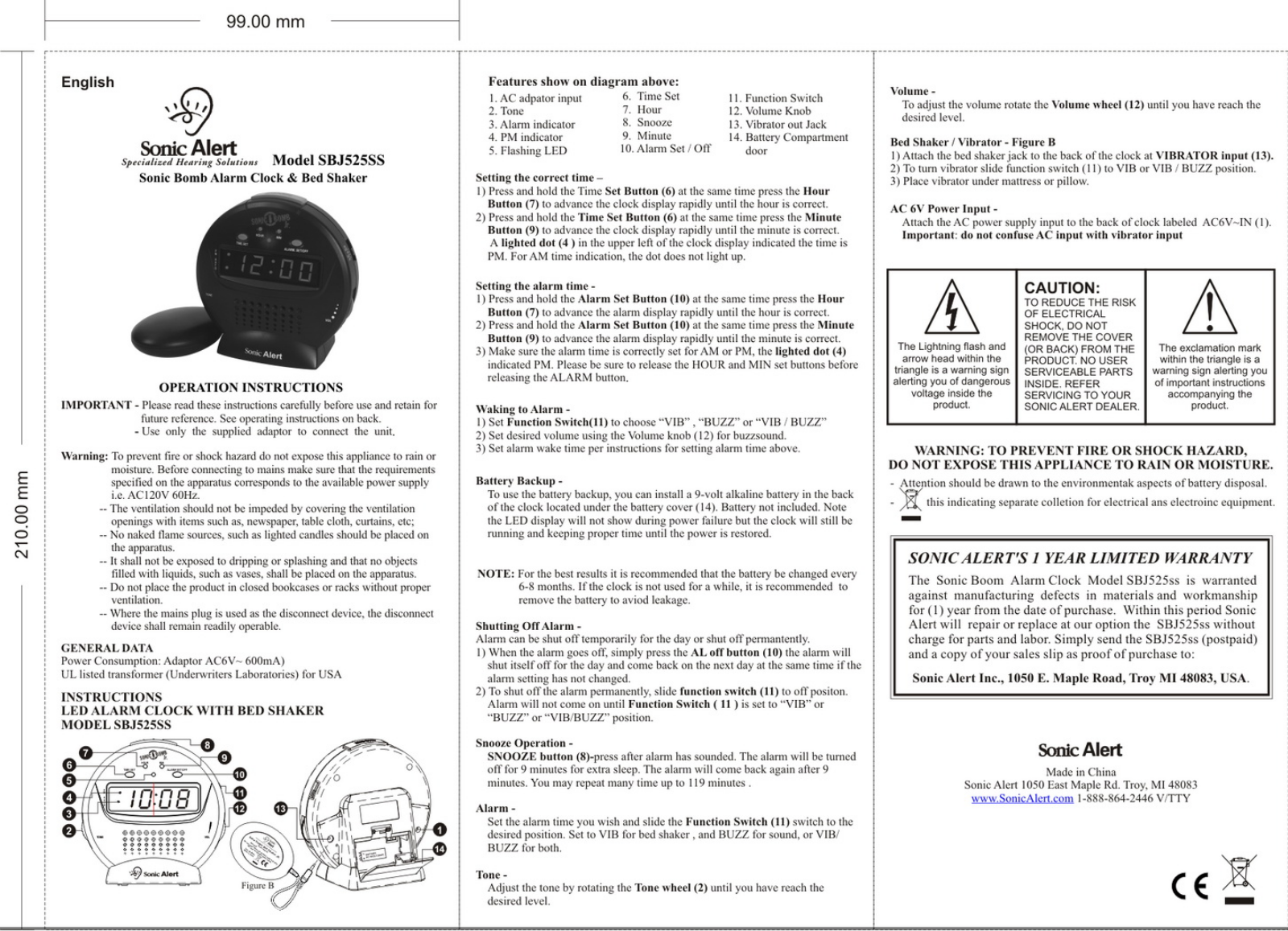 Sonic Alert SBJ525SS User Manual