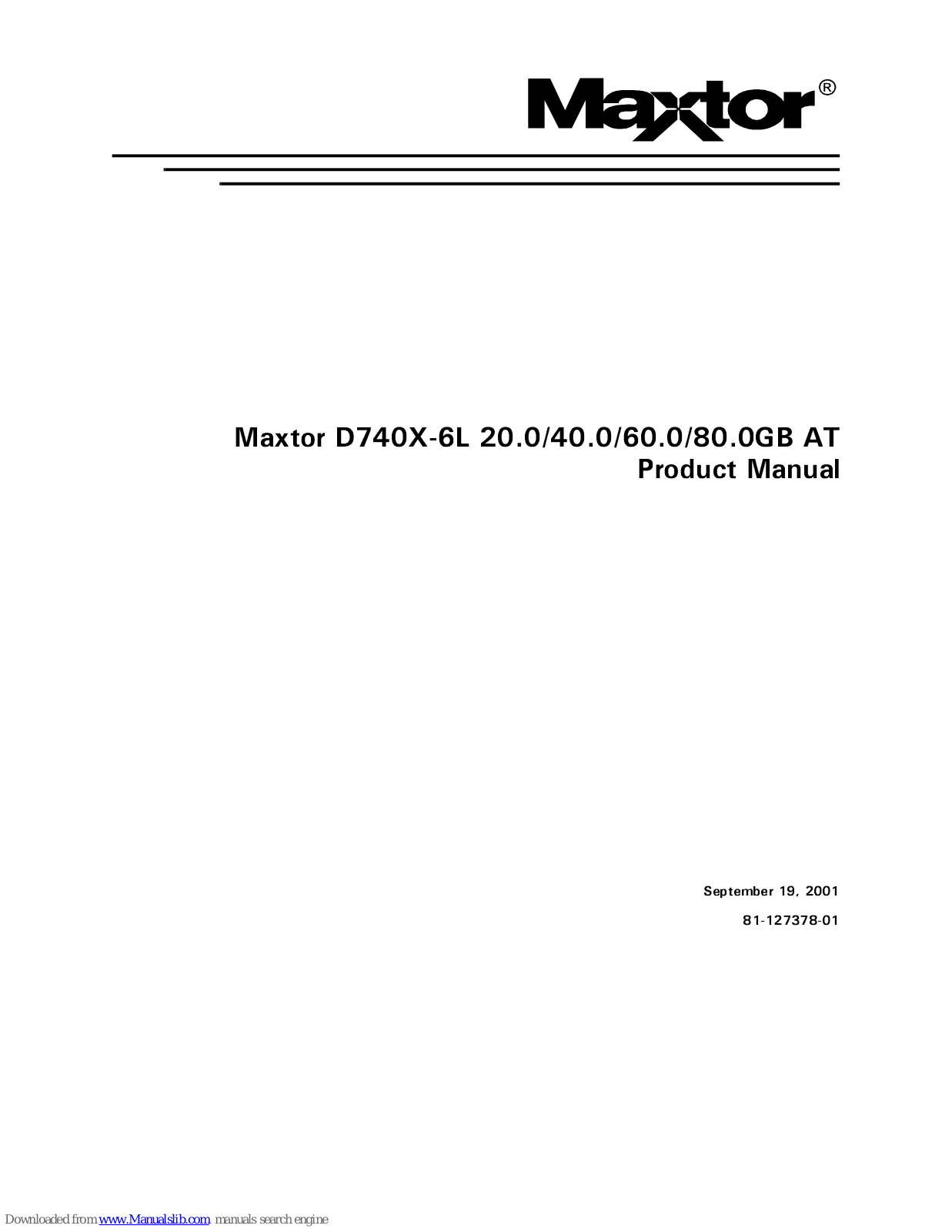 Maxtor D740X-6L 20.0 AT, D740X-6L 80.0 AT, D740X-6L 40.0 AT, D740X-6L 60.0 AT, D740X-6L 60.0GB AT Product Manual