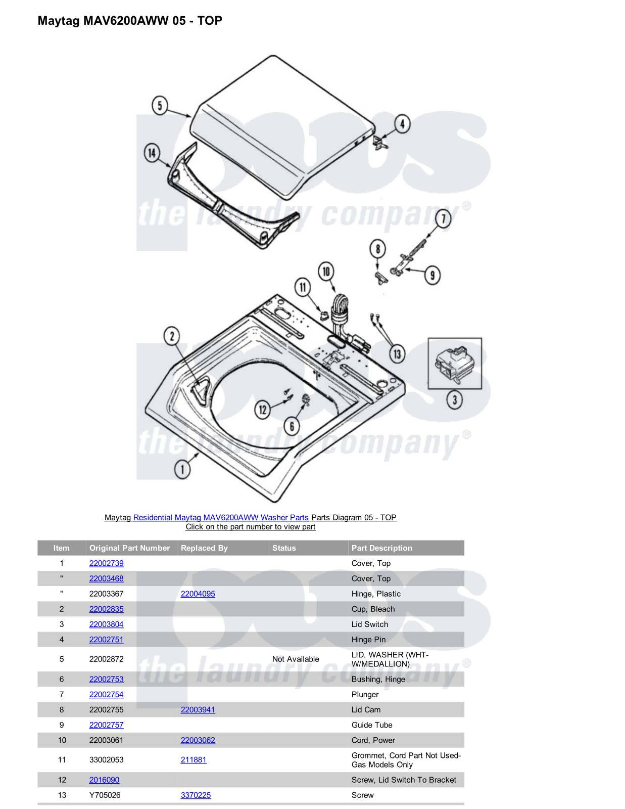 Maytag MAV6200AWW Parts Diagram