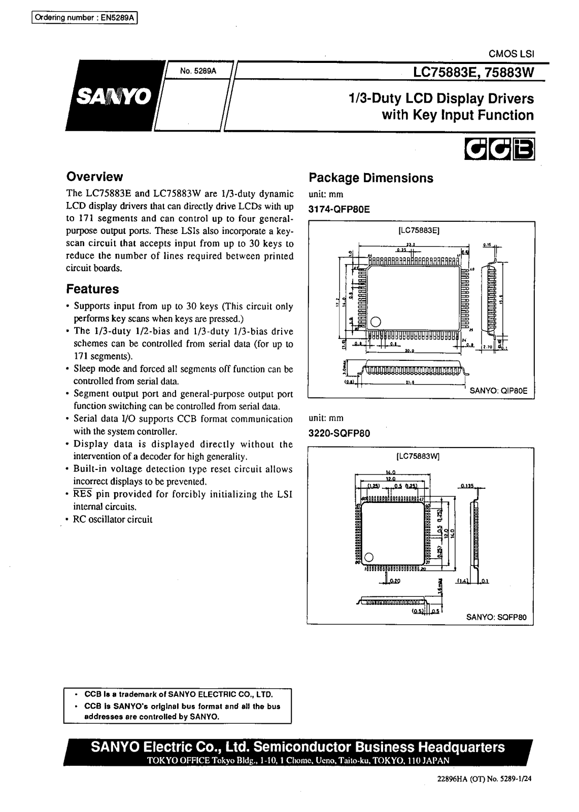 SANYO LC75883W, LC75883E Datasheet