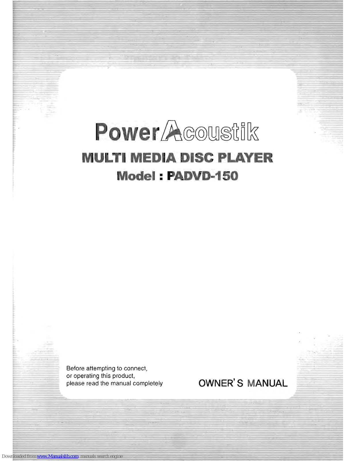 Power Acoustik PADVD-150 Owner's Manual