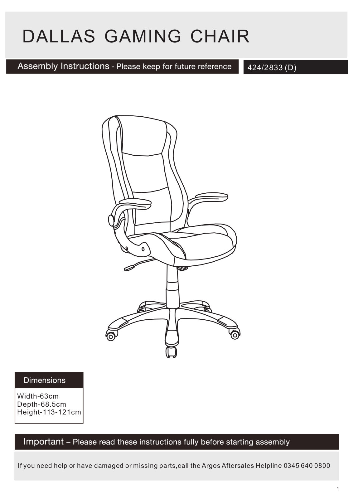 Argos 4242833 ASSEMBLY INSTRUCTIONS