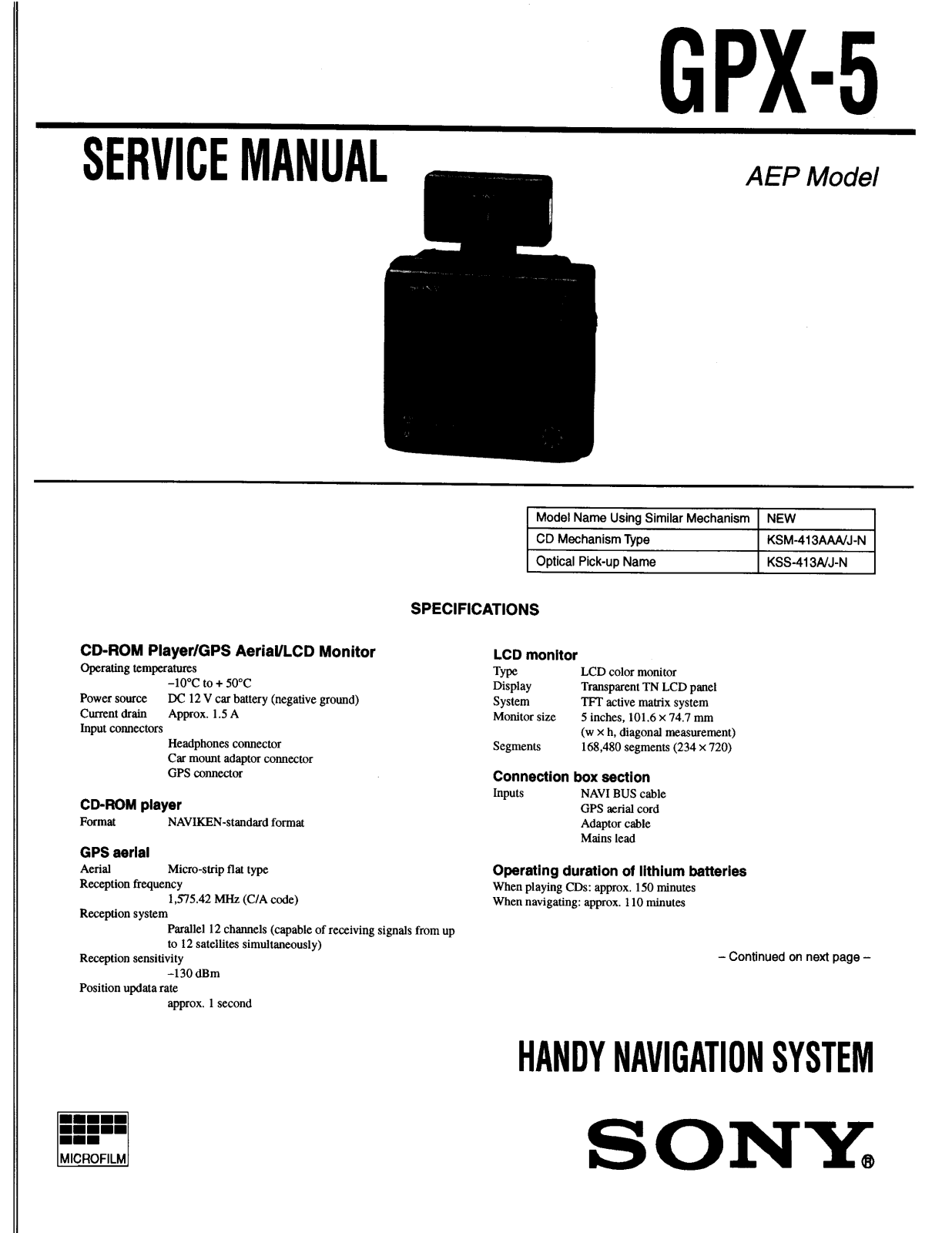 Sony GPX-5 Service Manual