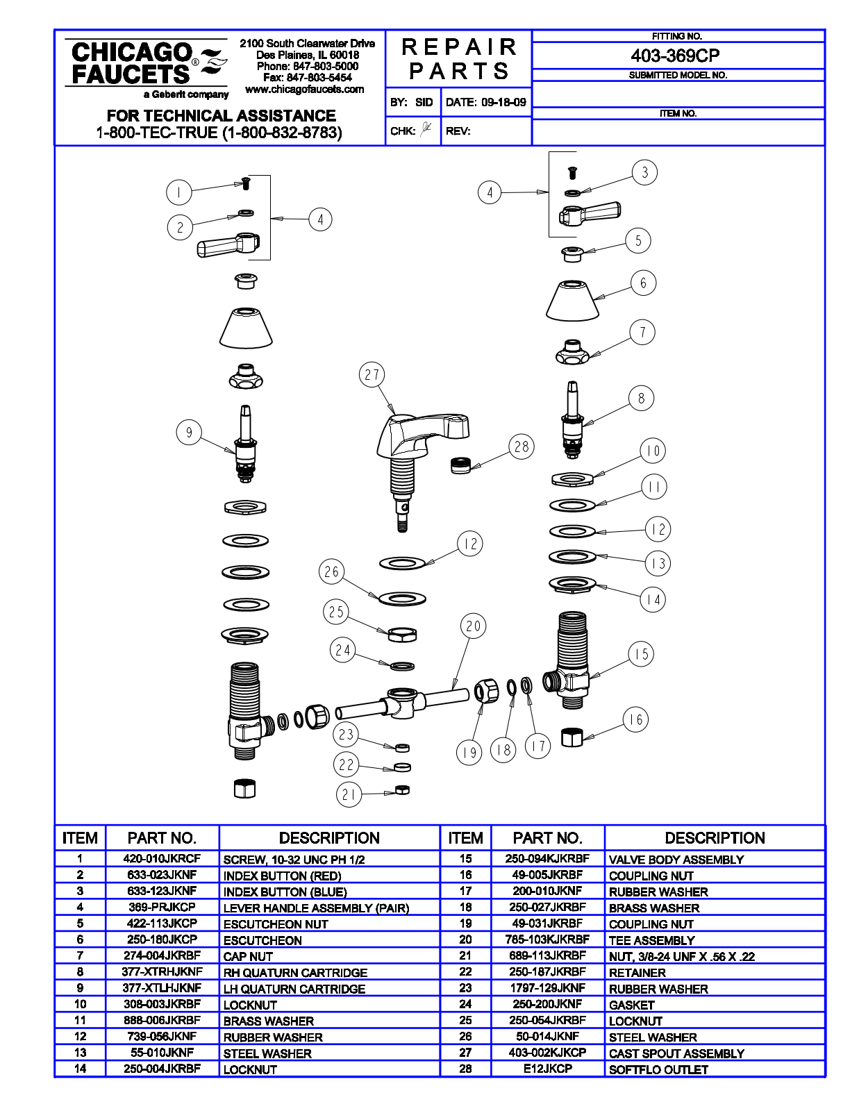 Chicago Faucet 403-369CP Parts List