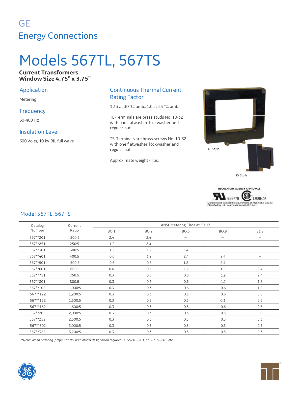 Instrument Transformer, Div of GE 567TL, 567TS Data Sheet