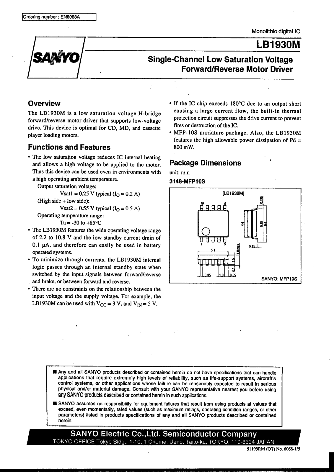 SANYO LB1930M Datasheet