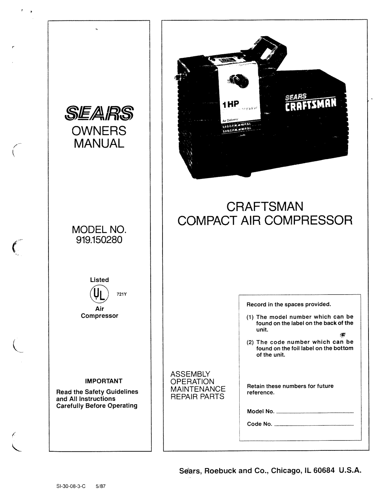 Sears 919.150280 User Manual