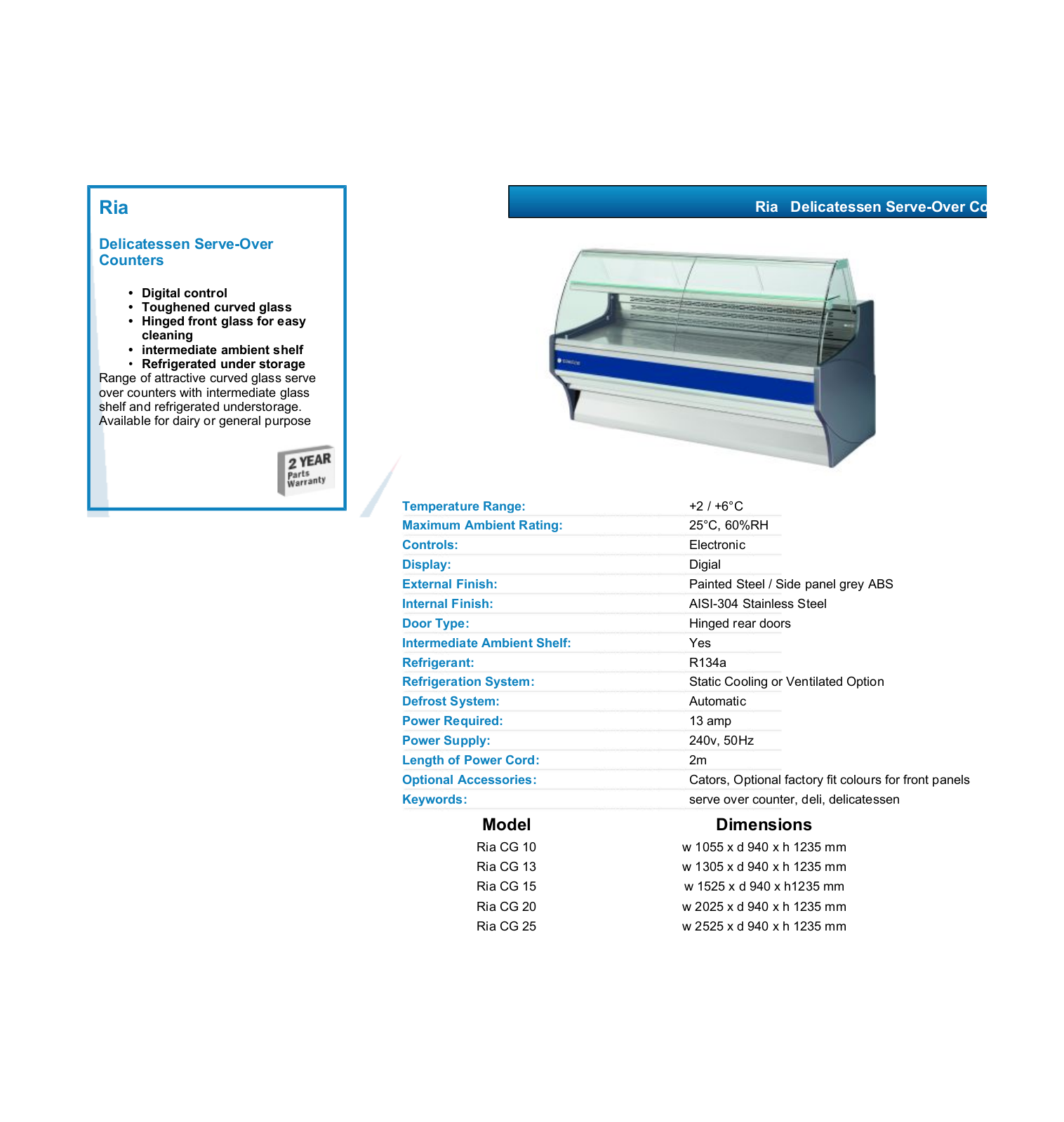 Valera RIA CG 25, RIA CG 13, RIA CG 20, RIA CG 15, RIA CG 10 DATASHEET