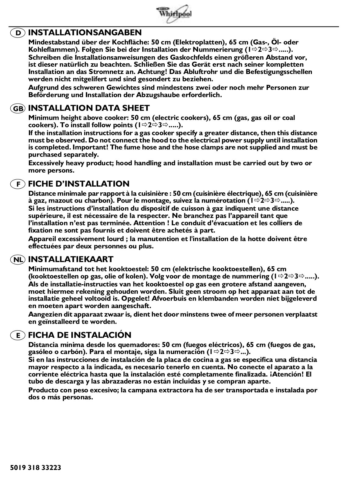 WHIRLPOOL AKR802 User Manual