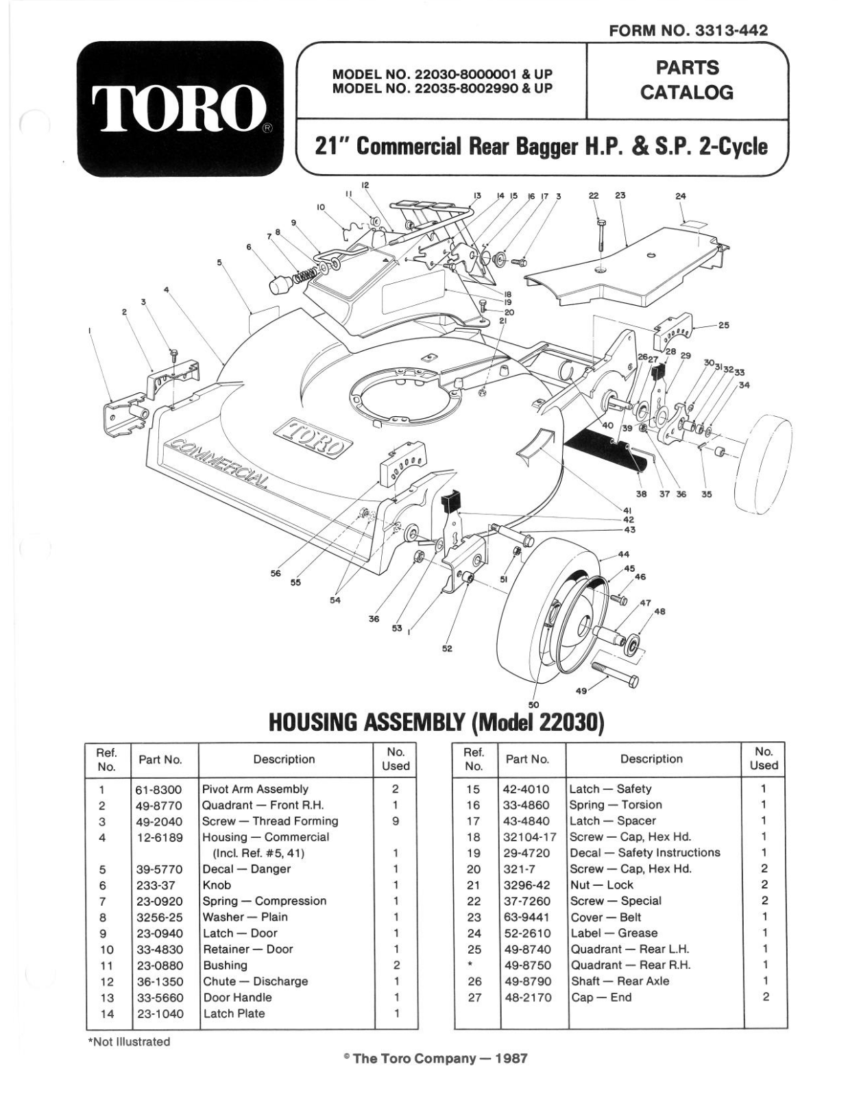 Toro 22030, 22035 Parts Catalogue