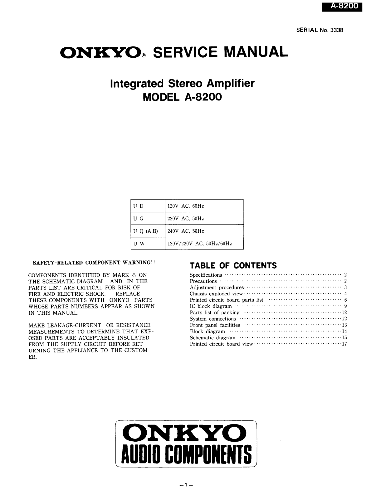 Onkyo A-8200 Service Manual