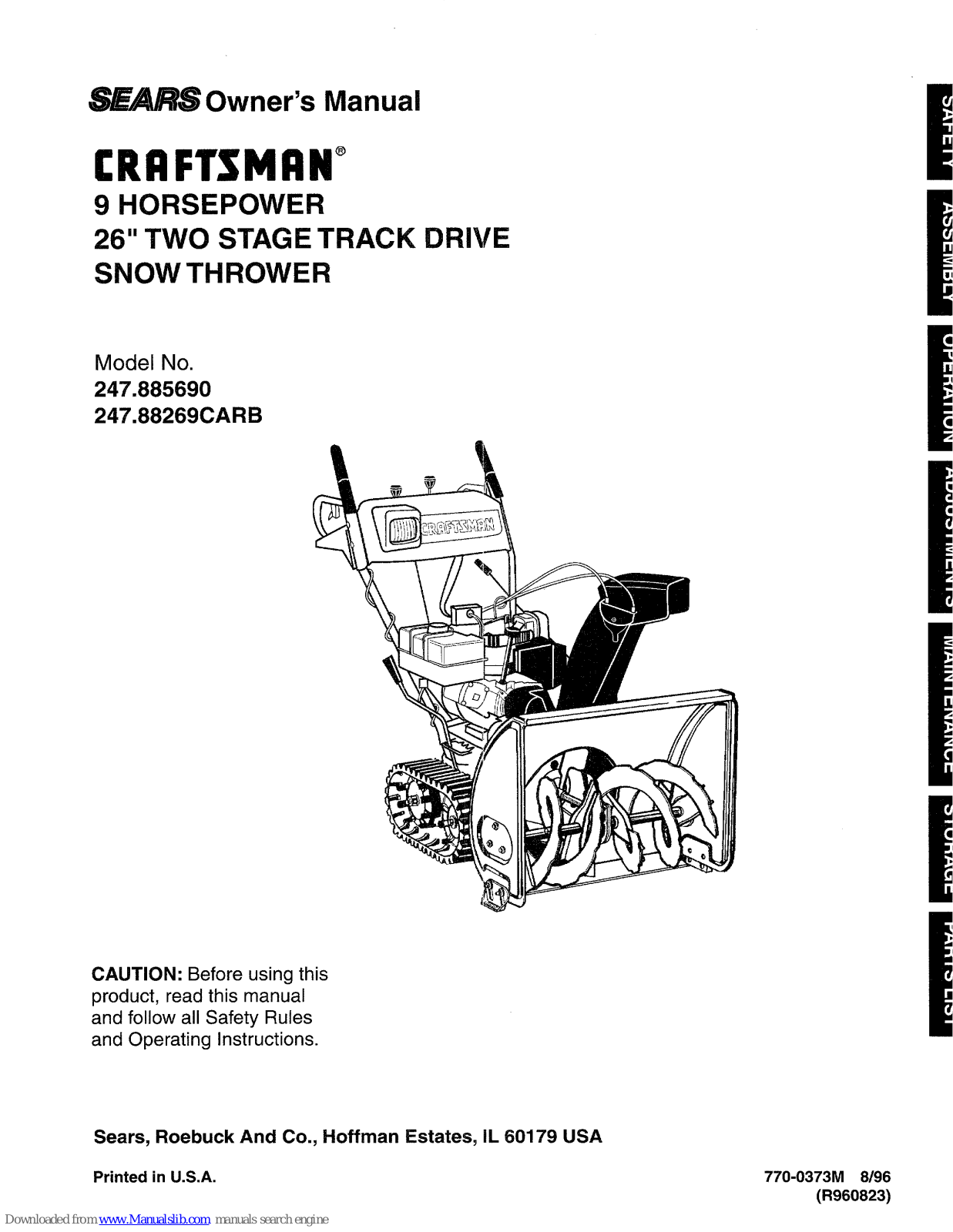 Craftsman 247.885690, 247.88269CARB Owner's Manual