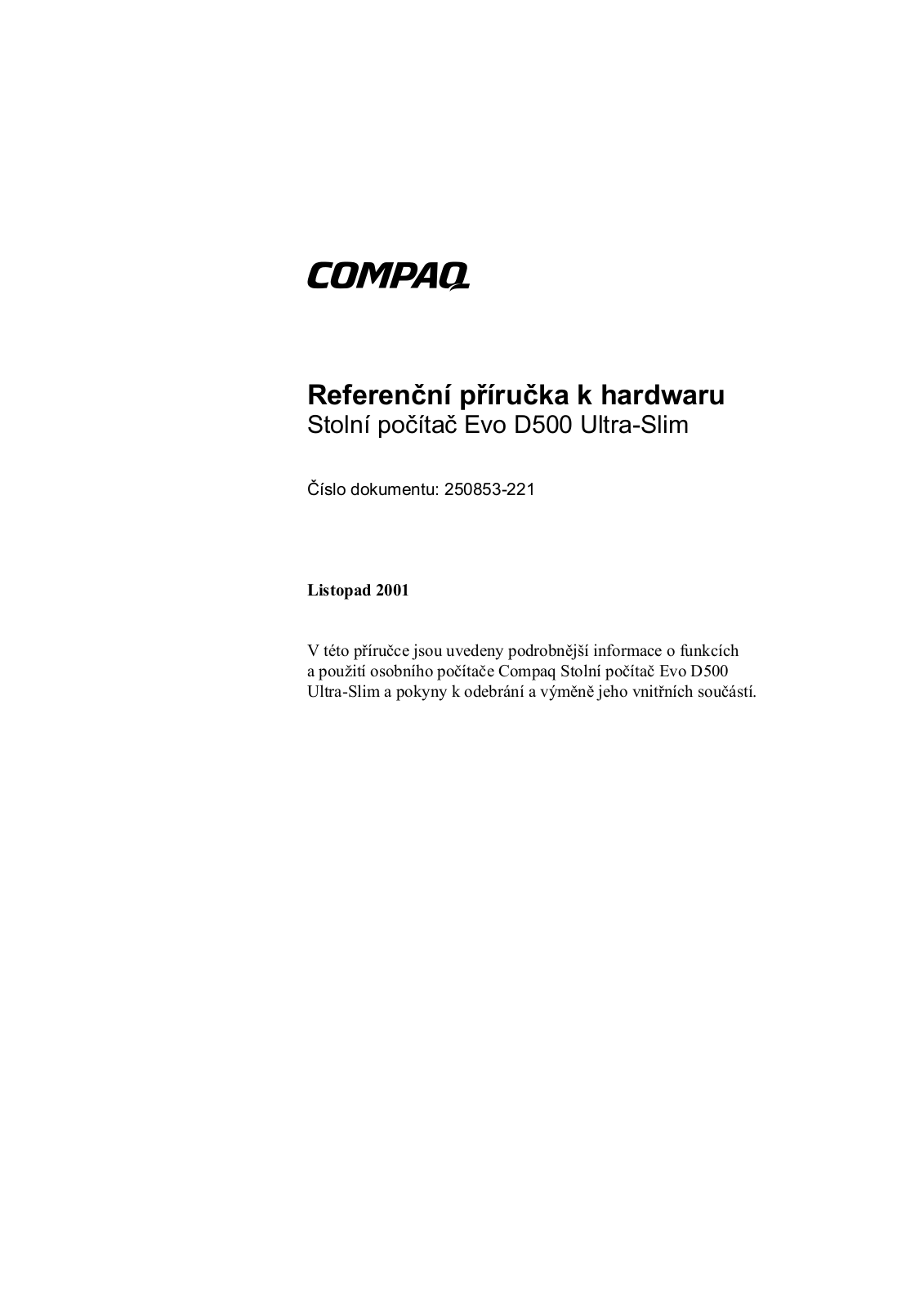 Hp COMPAQ EVO D500 ULTRA-SLIM DESKTOP User Manual