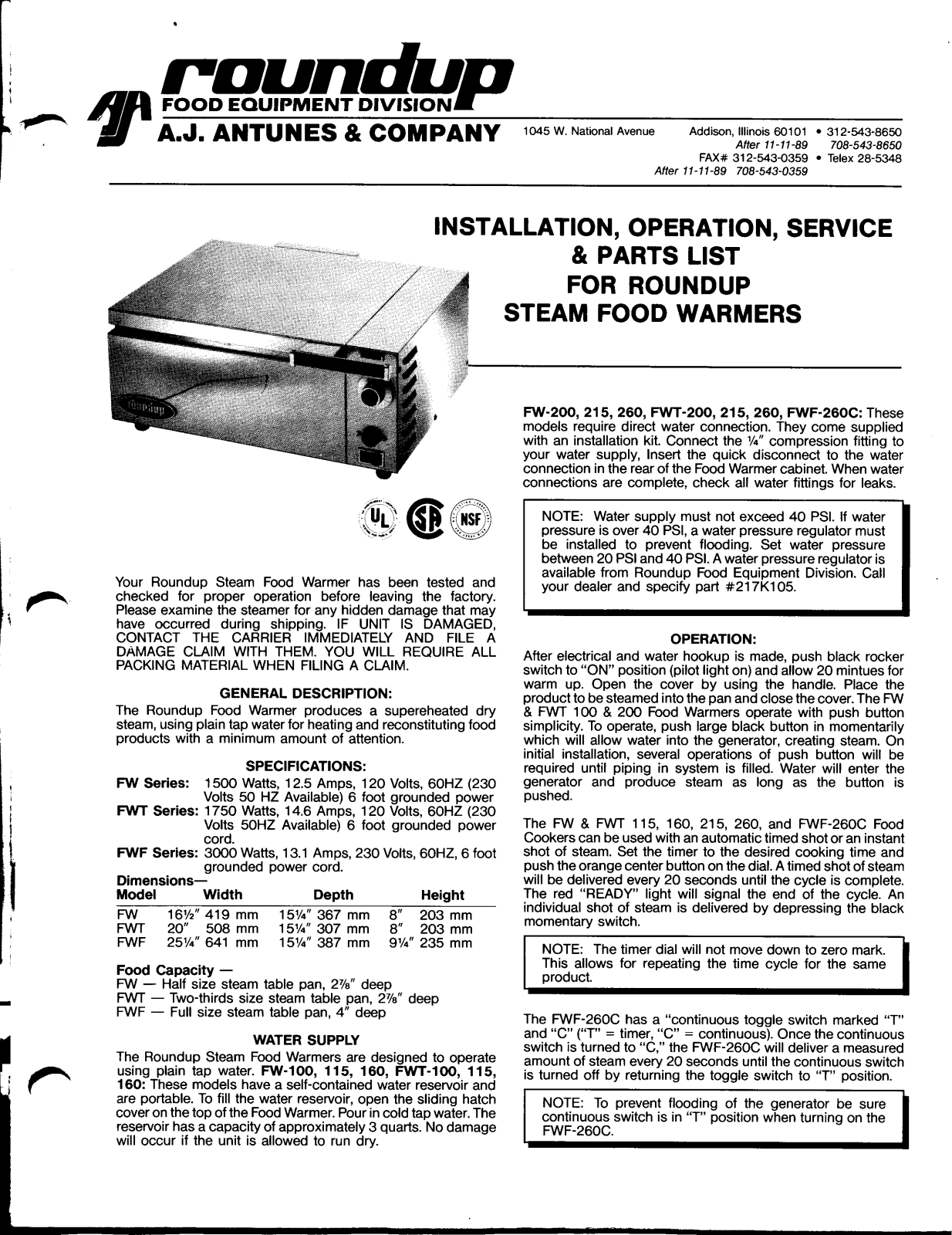 Antunes FW-115 Service Manual