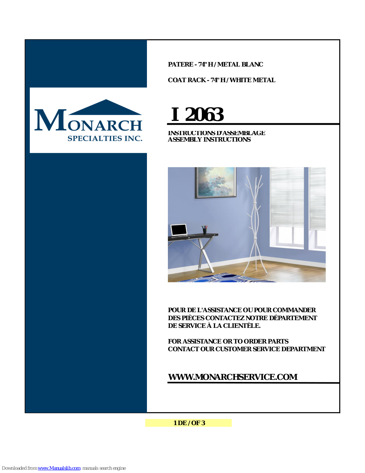 Monarch Specialties I 2063 Assembly Instructions Manual