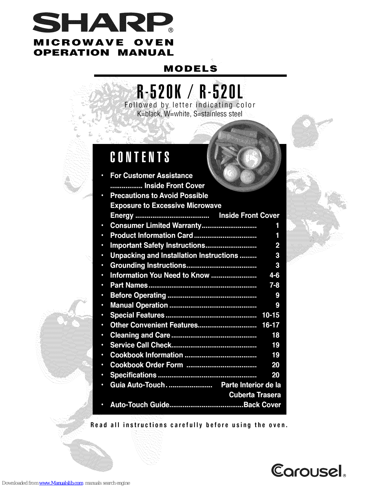 Sharp R520LW - 2.0 cu. Ft. Full-Size Microwave Oven, R-520K, R-520L Operation Manual - ManualMachine.com