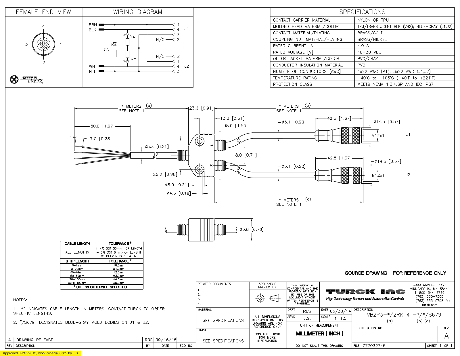 Turck VB2P3-12/2RK4T-1/1/S679 Specification Sheet