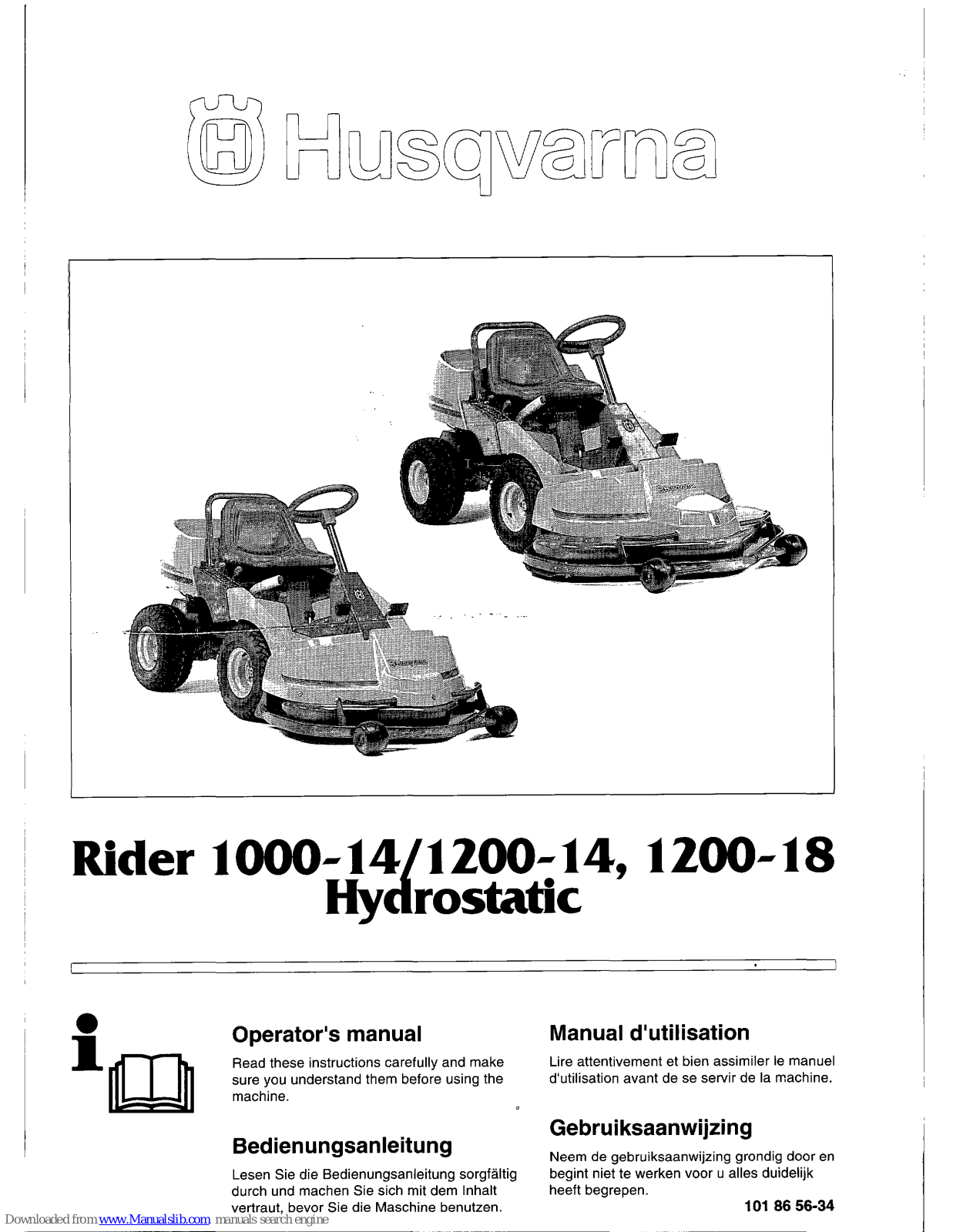 Husqvarna Rider 1000-14, Rider 1200-14, Rider 1299-18 Operator's Manual