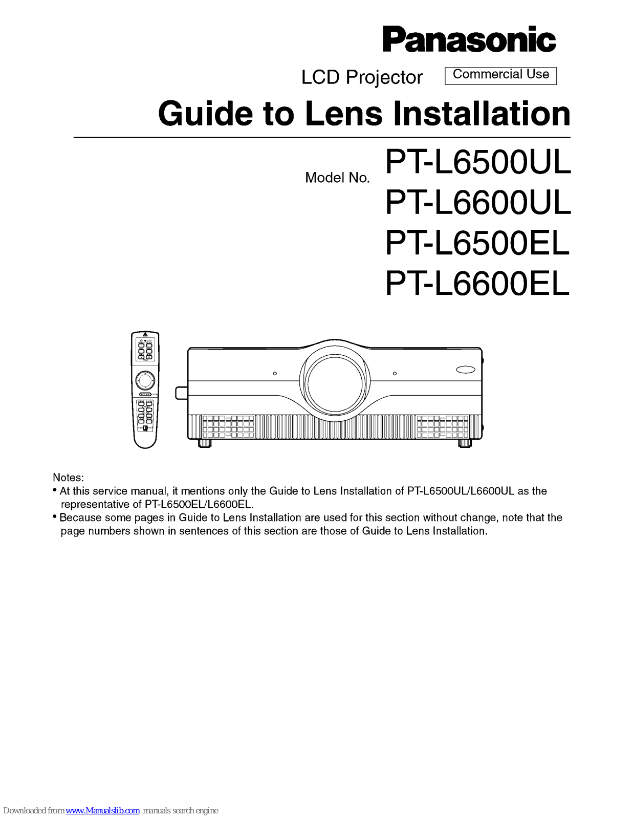 Panasonic PT-L6500UL, PT-L6600UL, PT-L6600EL, PT-L6500EL Installation Manual