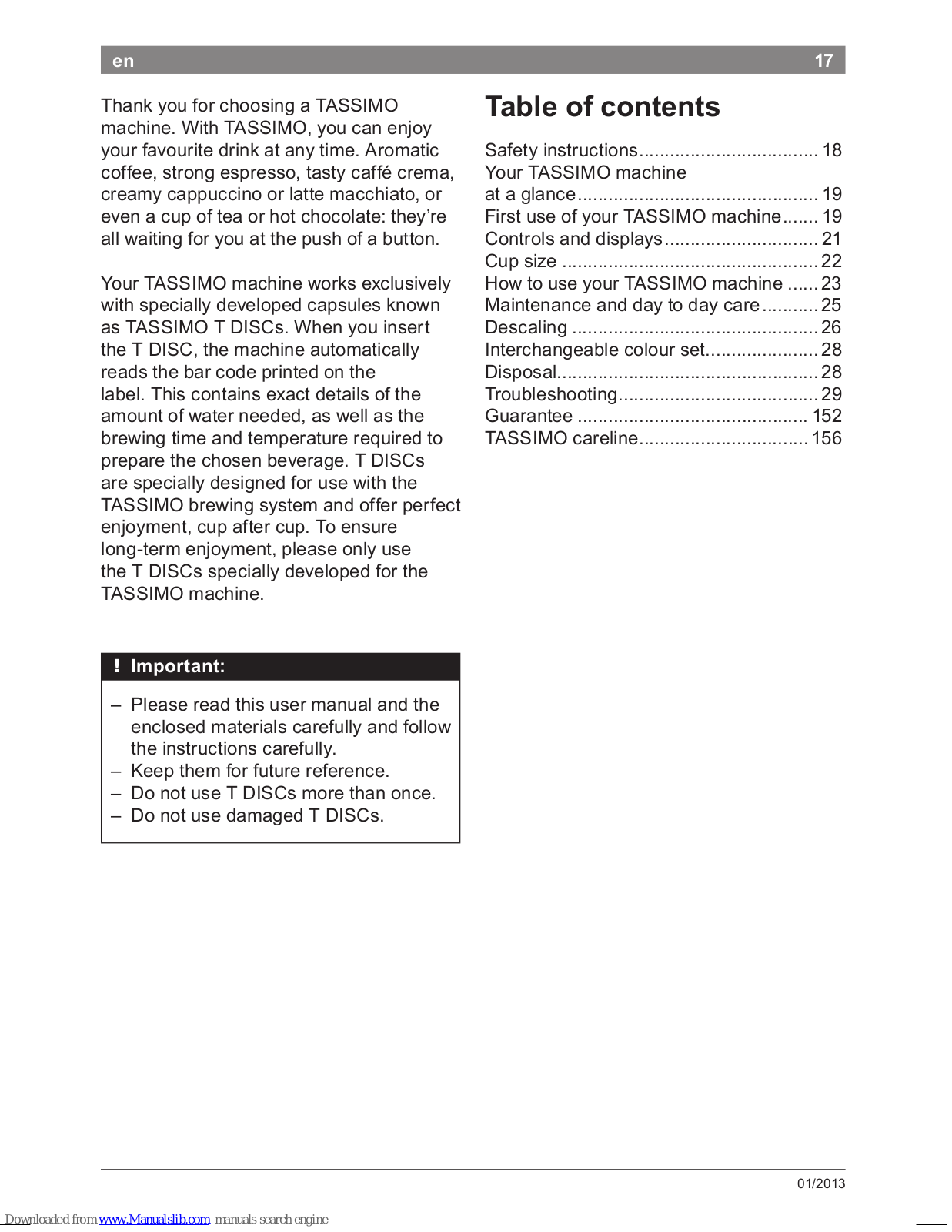 Bosch Tassimo TAS 2005 EE User Manual