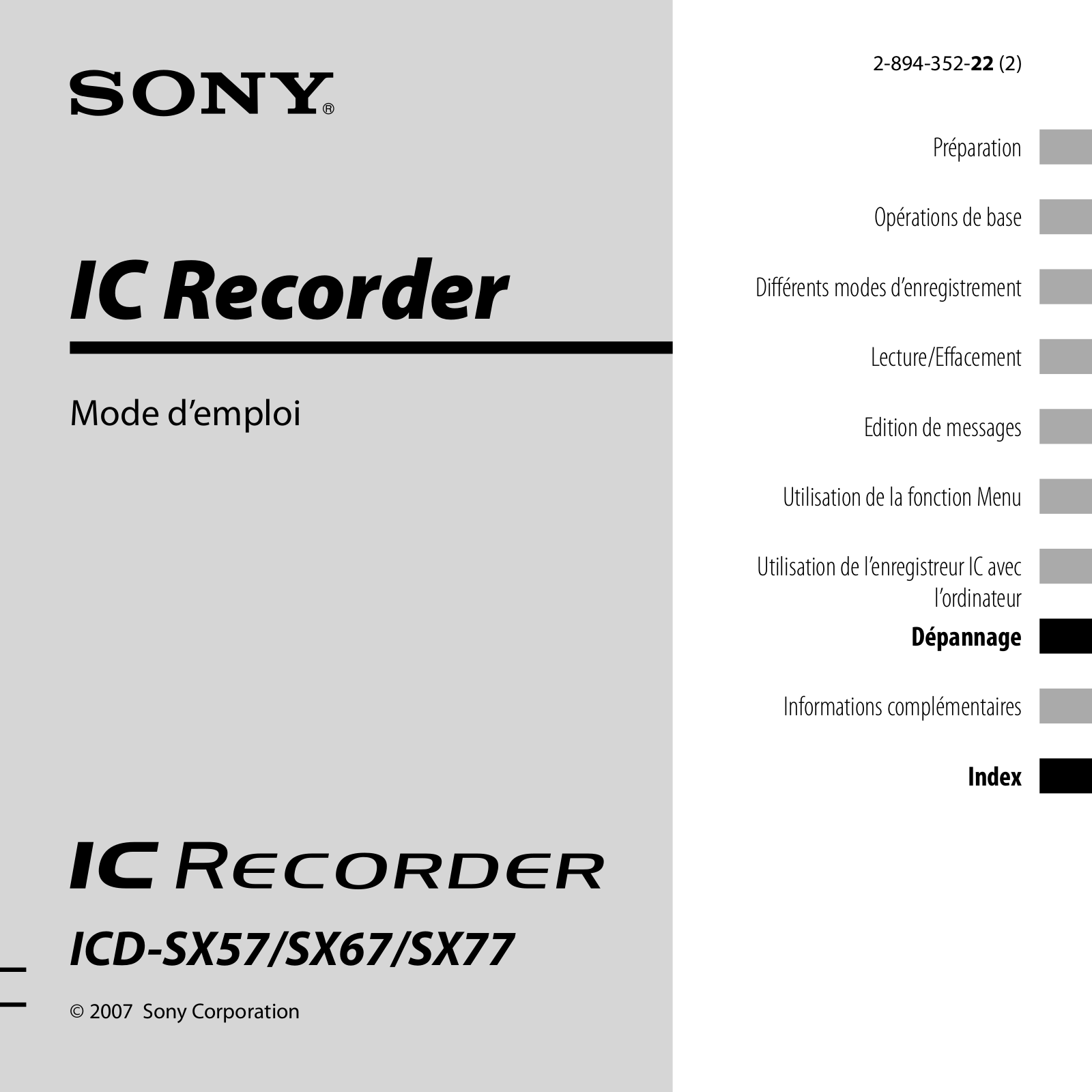 SONY ICD-SX67 User Manual