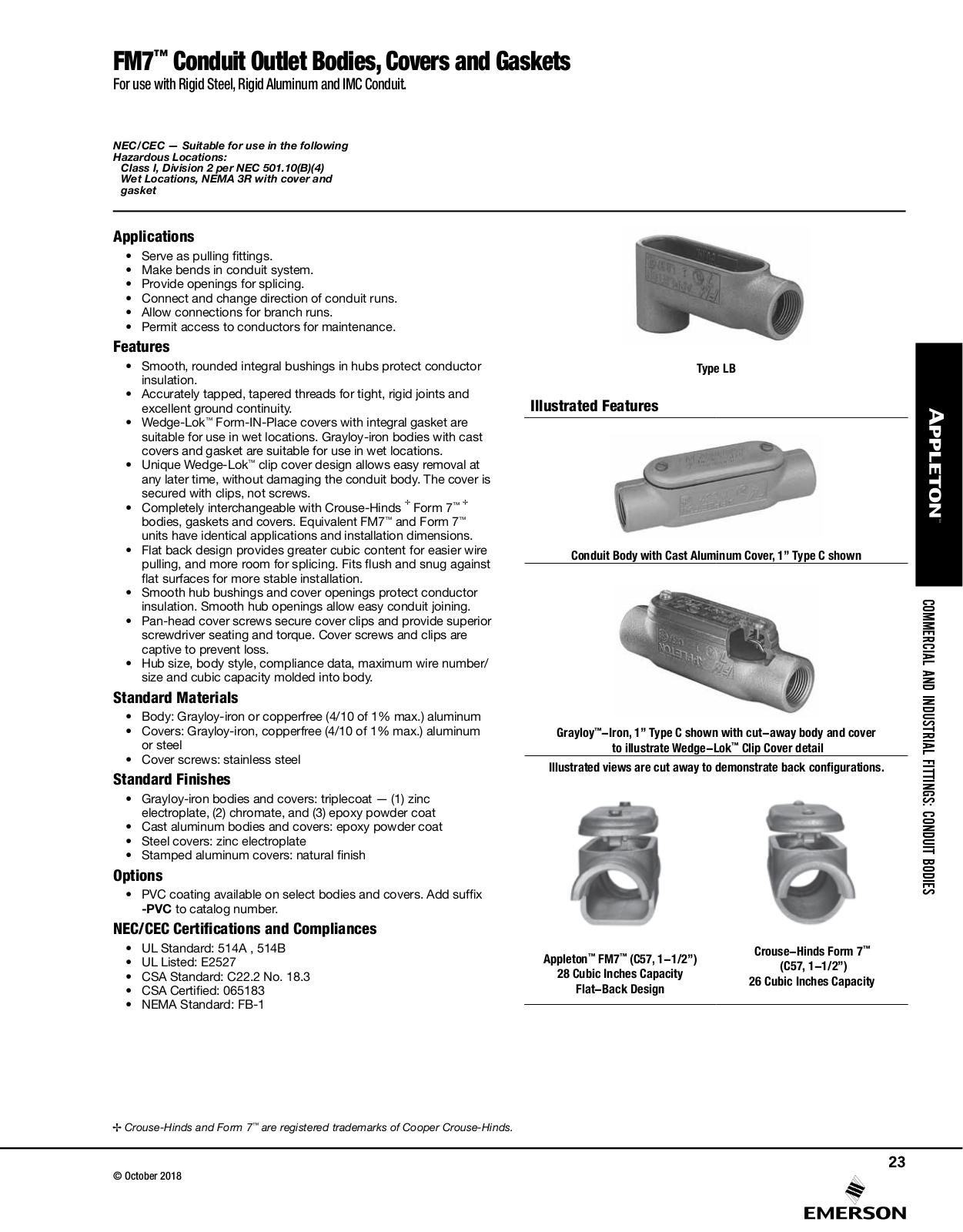 Appleton FM7™ Conduit Outlet Bodies Covers and Gaskets Catalog Page