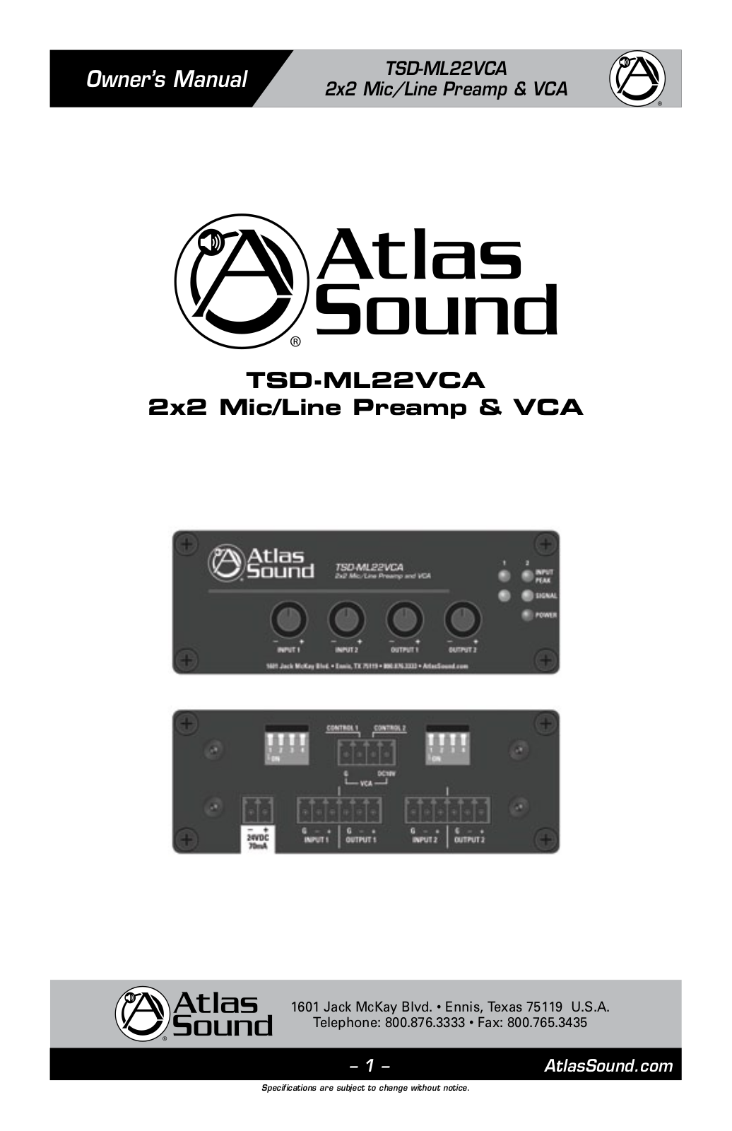 Atlas Sound TSDML22VCA User Manual