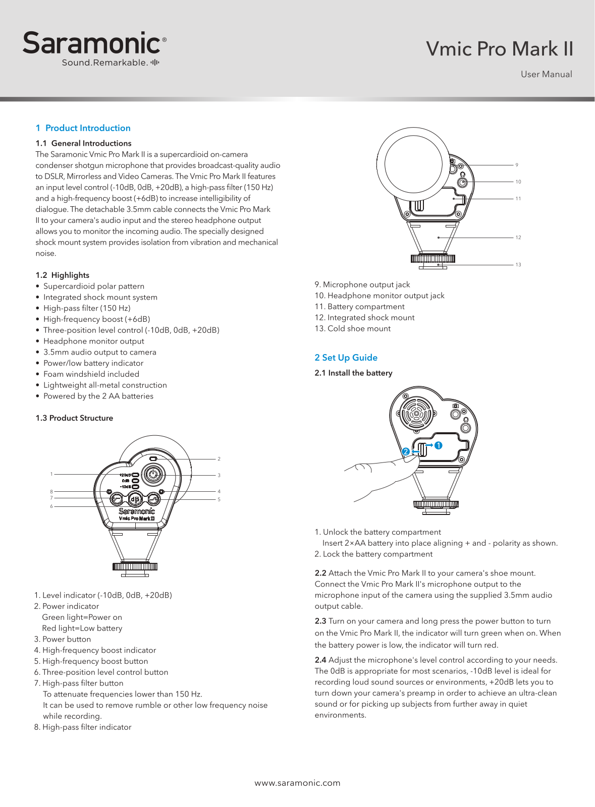 Saramonic Vmic Pro Mark II User Manual