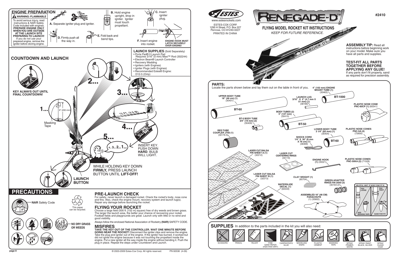 ESTES Renegade D User Manual