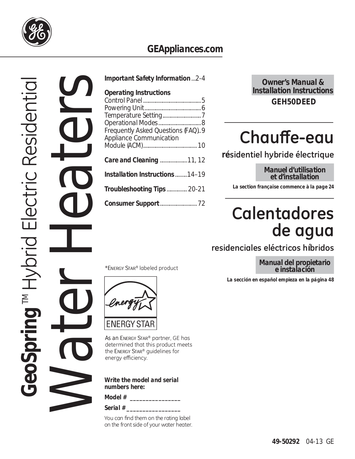 GE 49-50292 User Manual