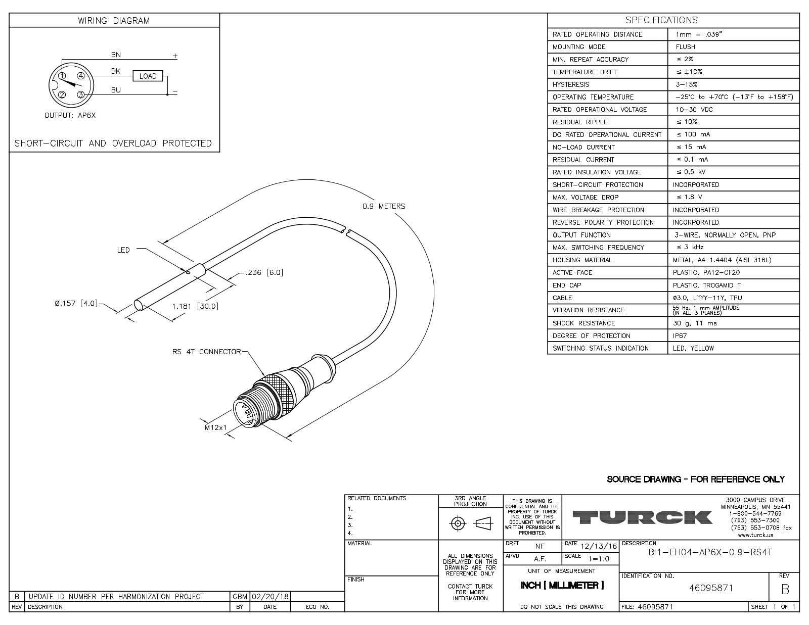 Turck BI1-EH04-AP6X-0.9-RS4T Data Sheet