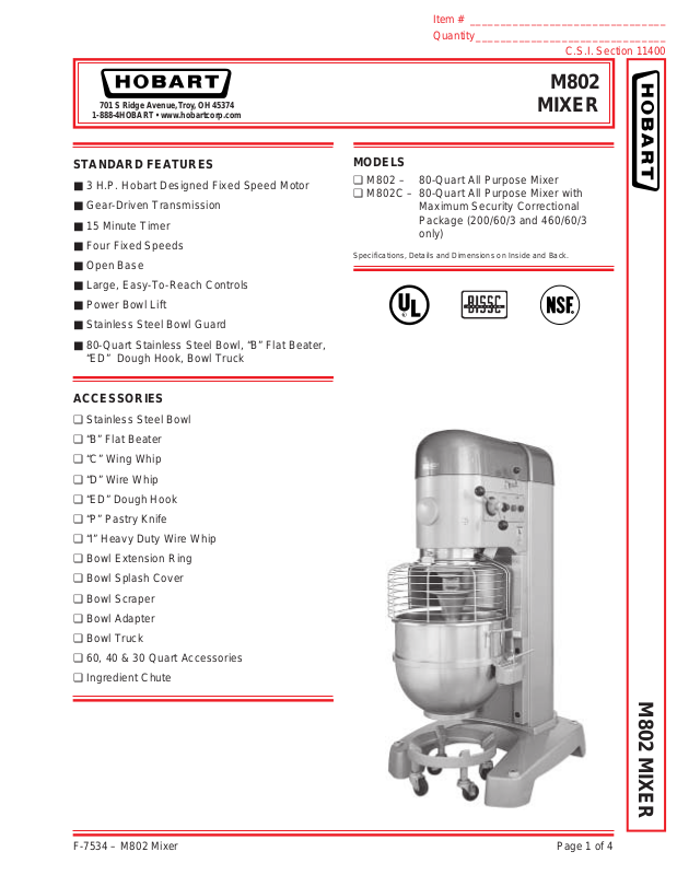 Hobart M802 General Manual