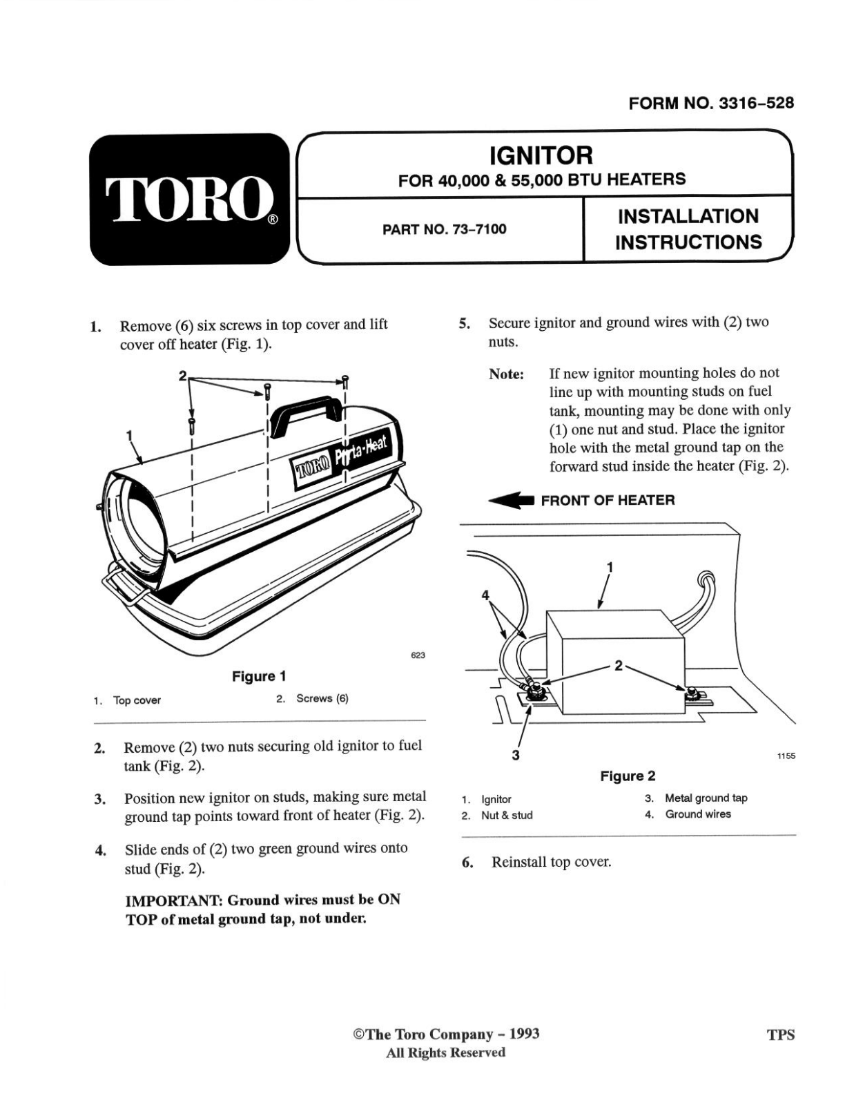 Toro 73-7100 Installation Instructions