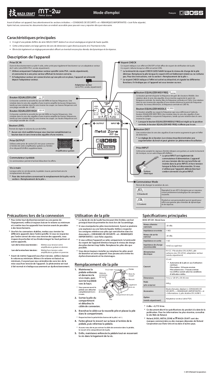 Boss Metal Zone MT-2W User Manual