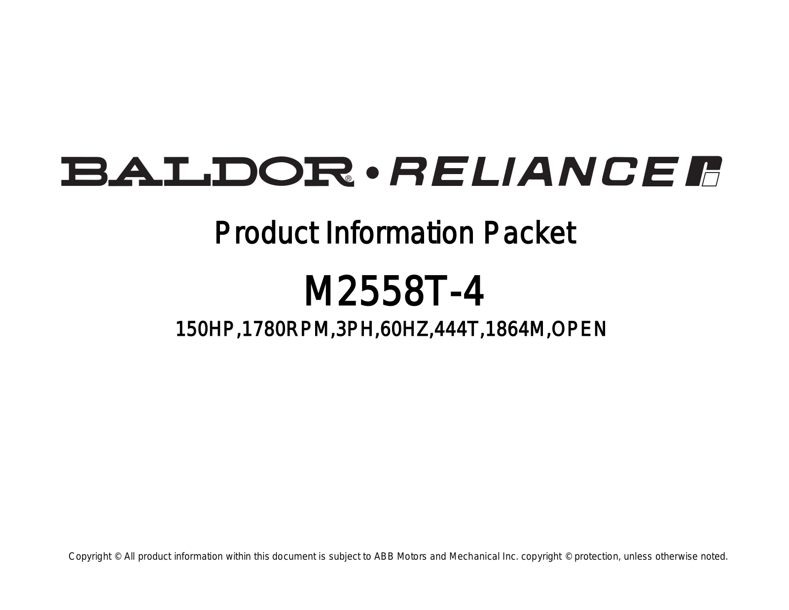 Baldor M2558T-4 Product Information Sheet