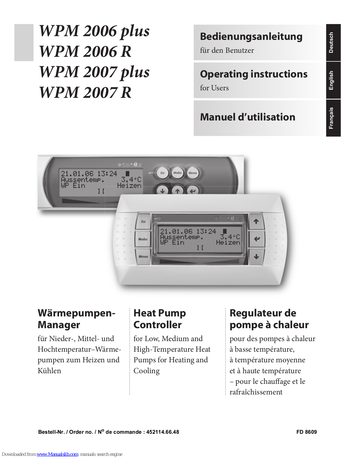 Dimplex WPM 2006 plus, WPM 2006 R, WPM 2007 plus, WPM 2007 R Operating Instructions Manual