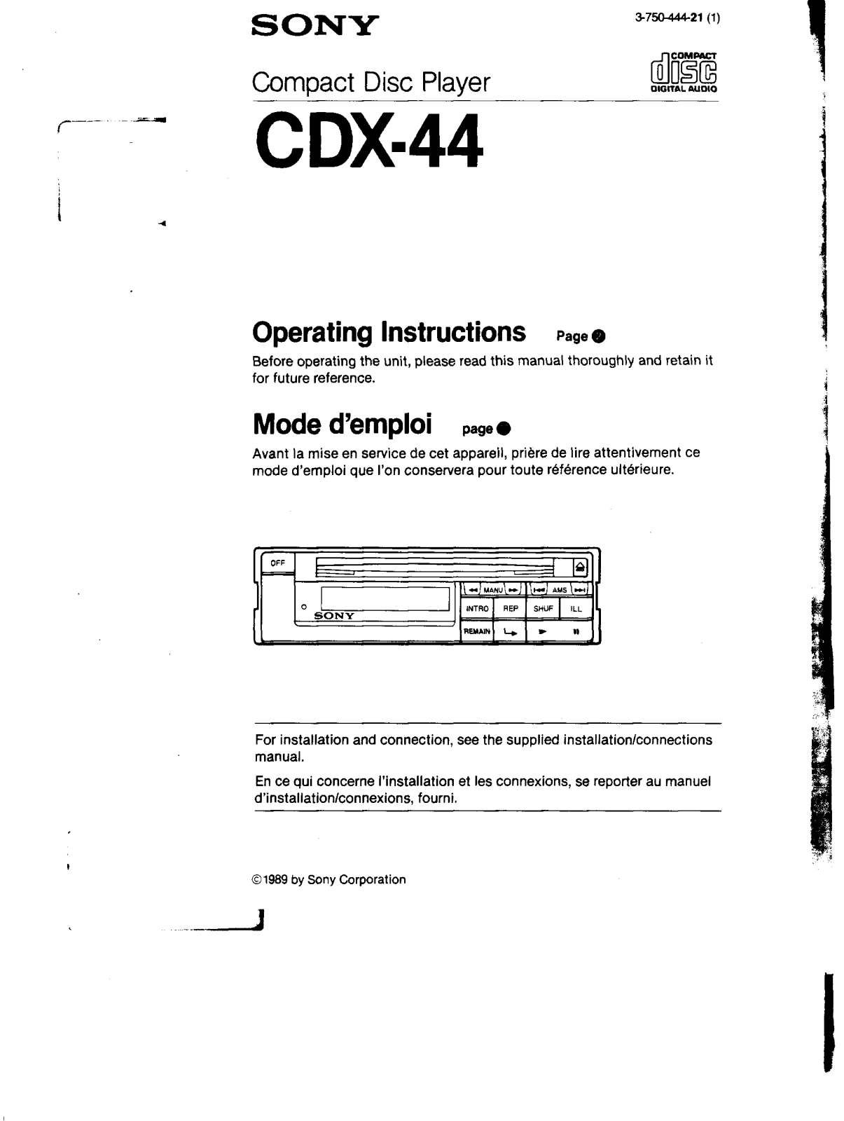 Sony CD-X44 User Manual