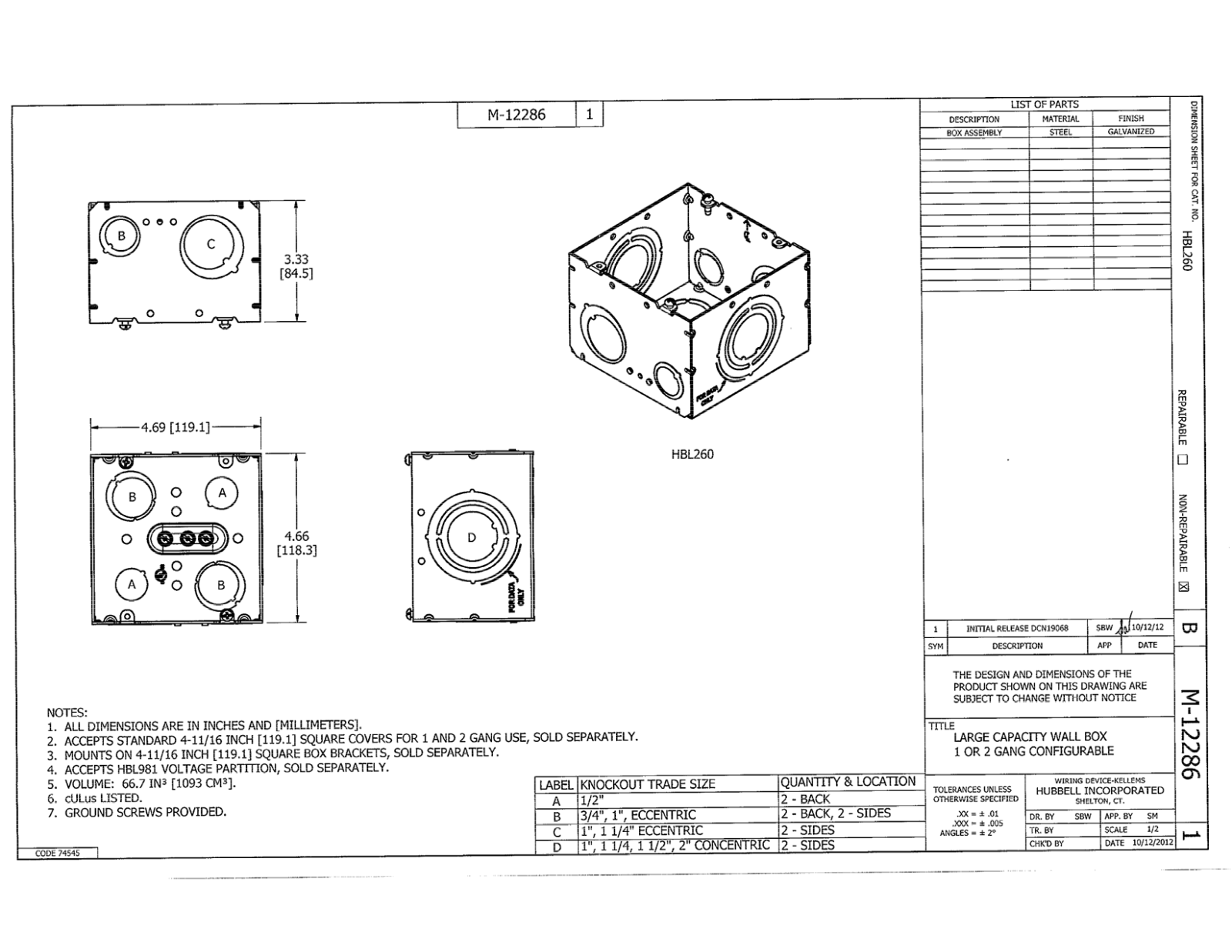 Hubbell HBL260 Reference Drawing