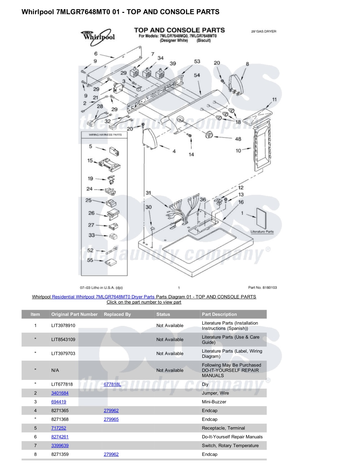 Whirlpool 7MLGR7648MT0 Parts Diagram