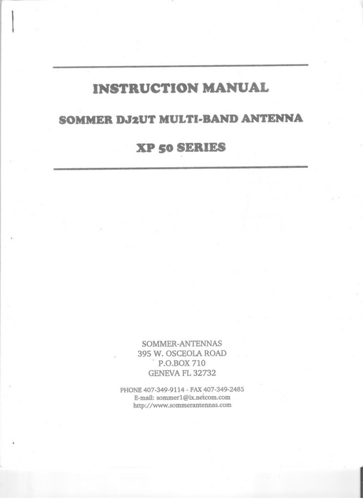Sommer XP50,serie User guide - ManualMachine.com