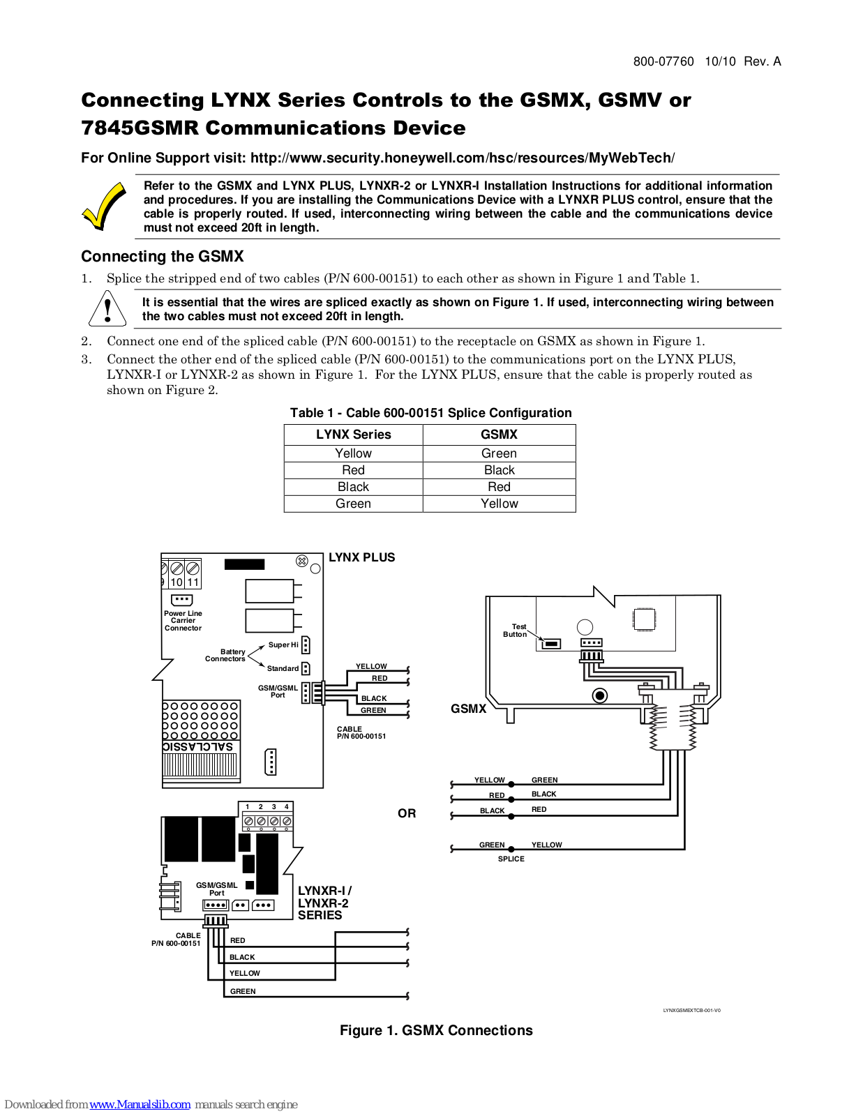 Honeywell LYNX Connecting to the GSMX, GSMV or 7845GSMR Communications Device