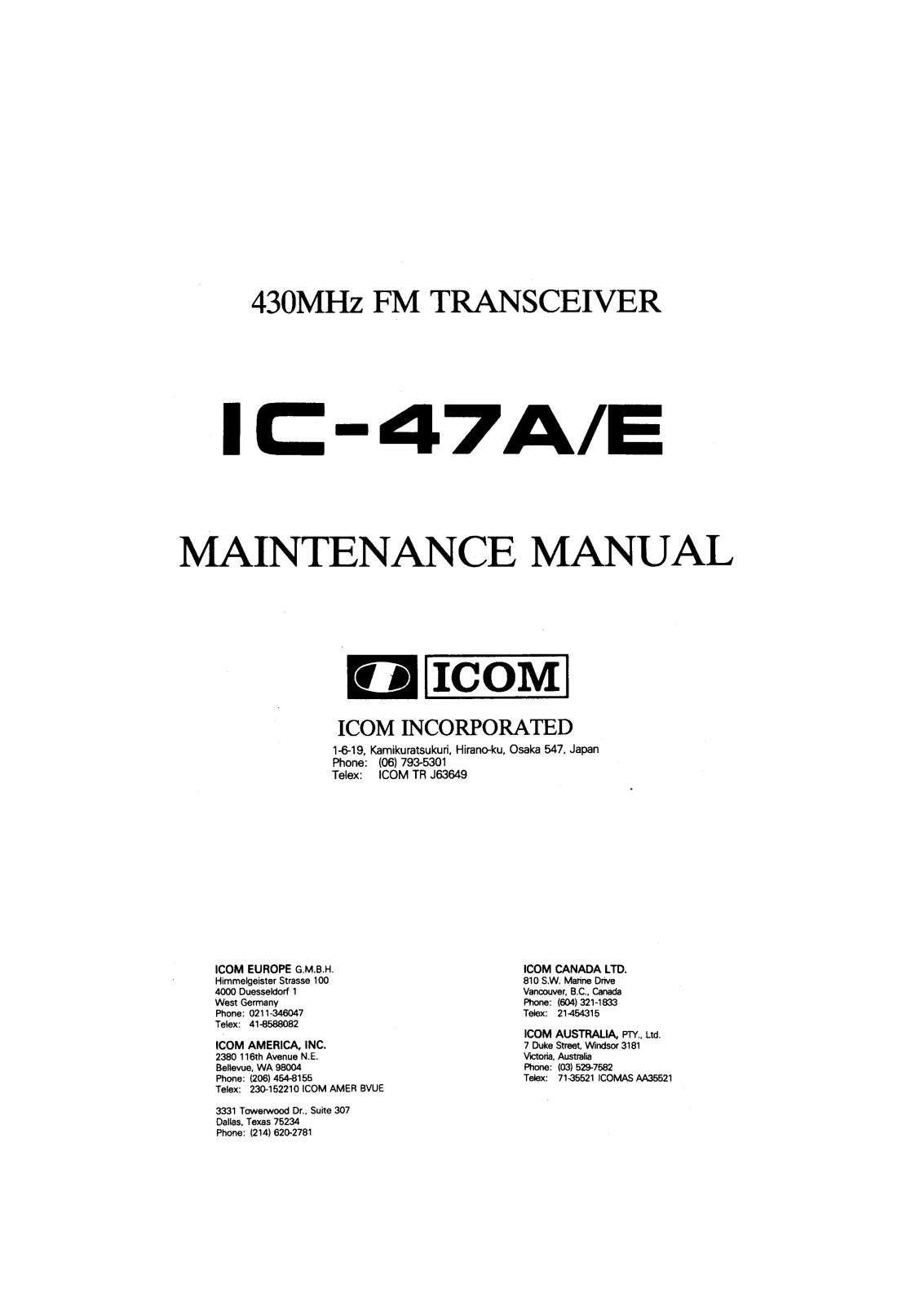 Icom IC-47E, IC-47A Service Manual